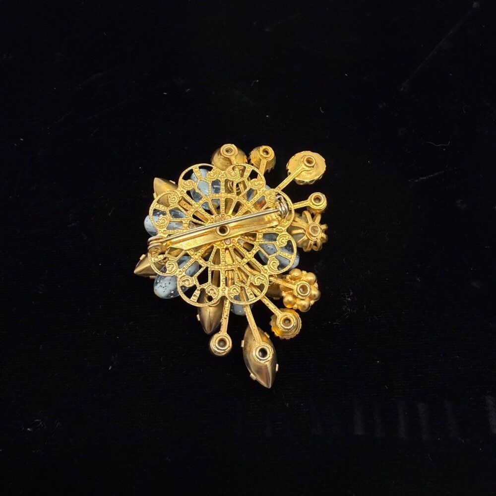 Vintage Judy Lee Art Glass Blue Spray Flower Brooch Pin READ - Picture 3 of 11